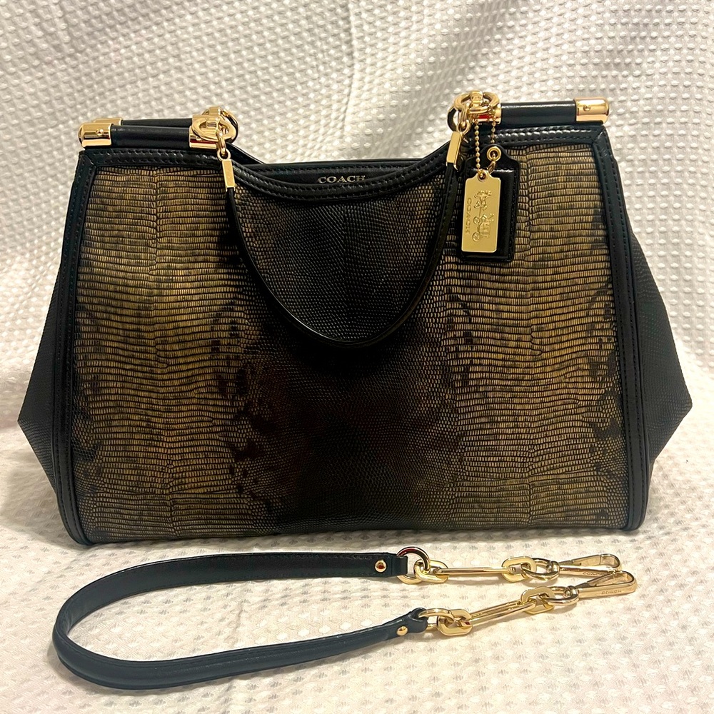 RARE COACH MADISON METALLIC SPOTTED LIZARD CAROLINE SATCHEL 26763 LI/BRONZE